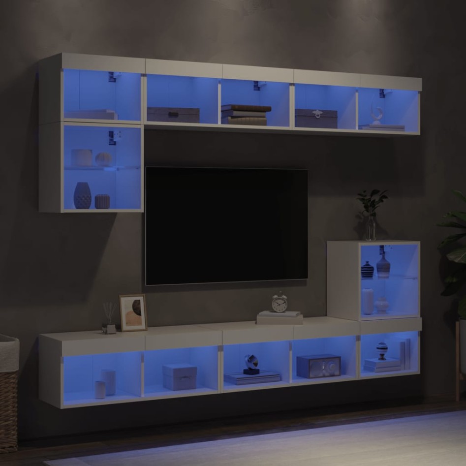 Muebles de TV de pared con LED 8 pzas madera ingeniería
