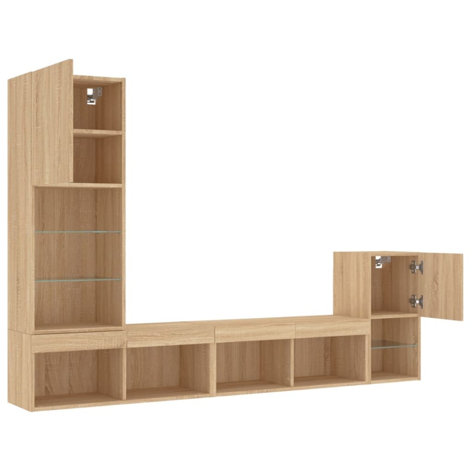 Muebles TV pared con LED 4 pzas madera ingeniería roble