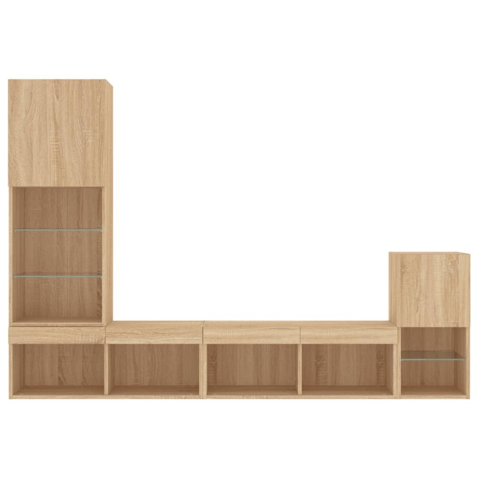 Muebles TV pared con LED 4 pzas madera ingeniería roble