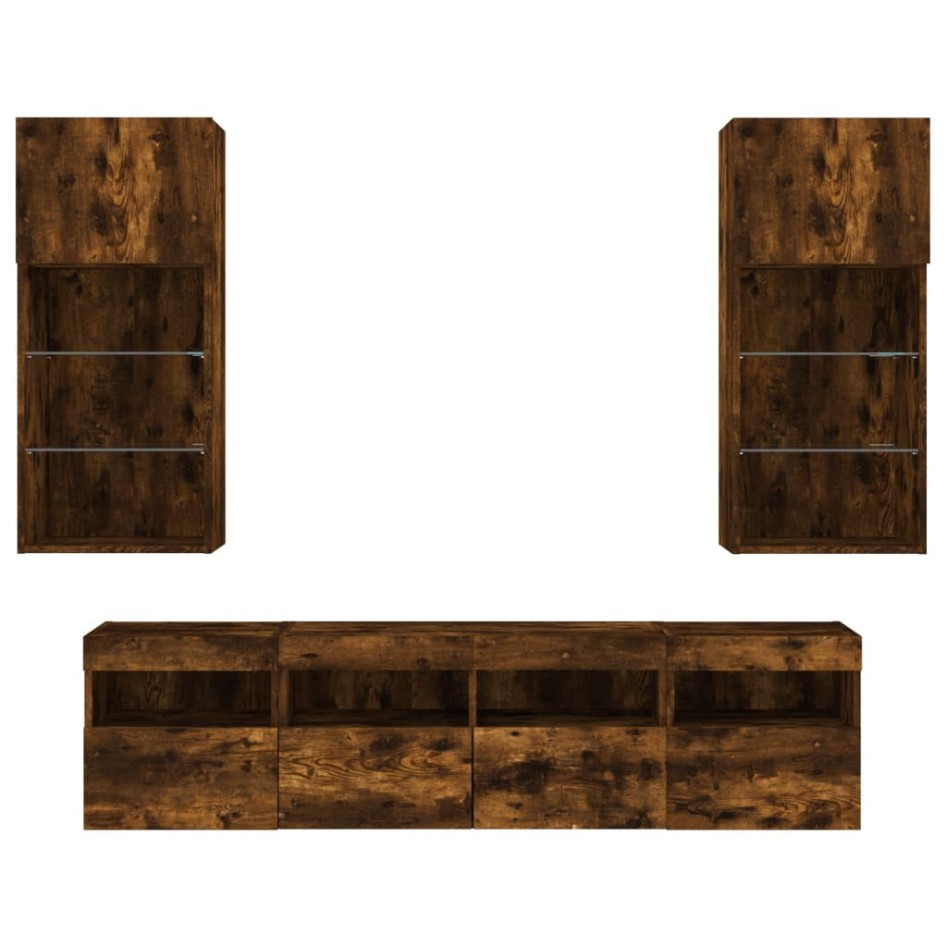Muebles TV pared con LED 5 pzas madera ingeniería roble