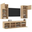 Muebles TV pared con LED 5 pzas madera ingeniería roble Sonoma