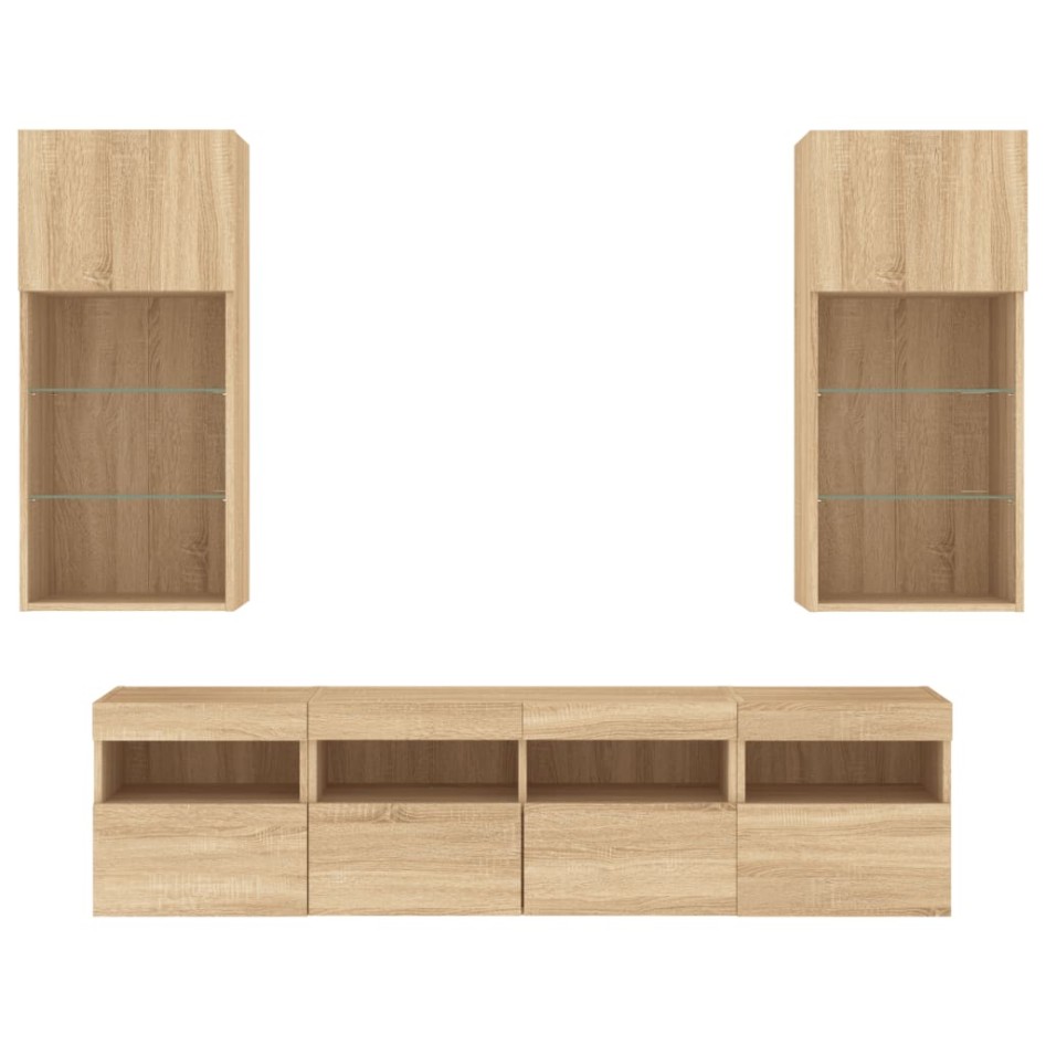 Muebles TV pared con LED 5 pzas madera ingeniería roble