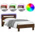 Estructura de cama cabecero luces LED roble marrón 90x200
