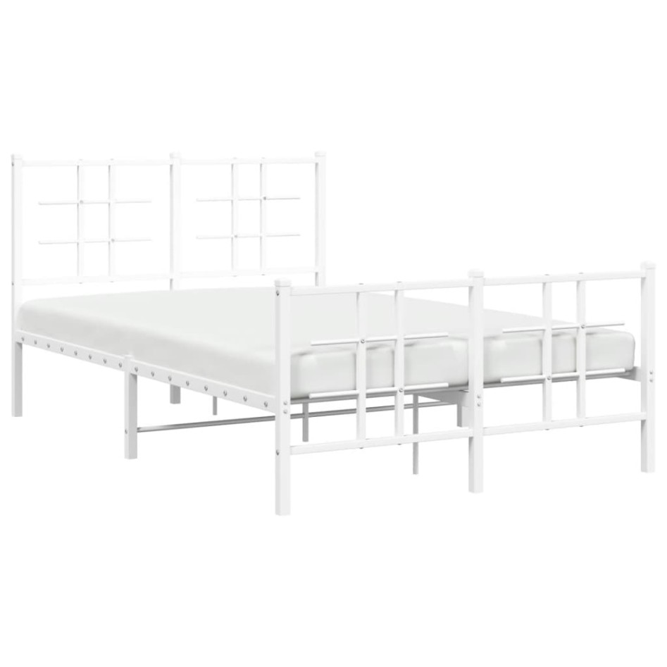 Estructura cama metal con cabecero y estribo blanco 120x190