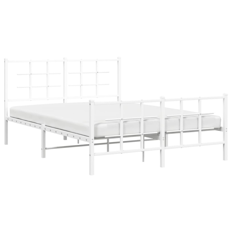 Estructura cama metal con cabecero y estribo blanco 135x190