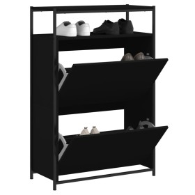Zapatero de madera de ingeniería negro 75x34x112