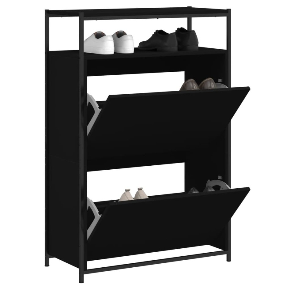 Zapatero de madera de ingeniería negro 75x34x112