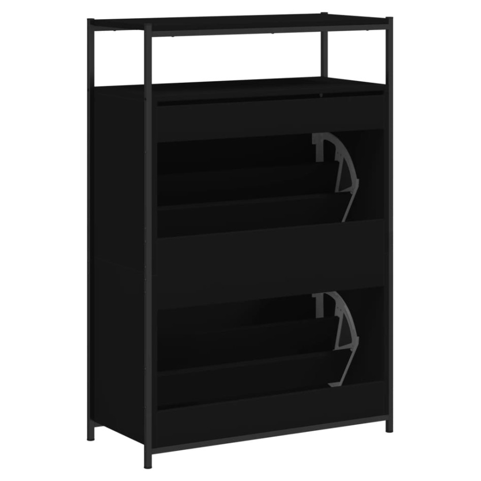 Zapatero de madera de ingeniería negro 75x34x112