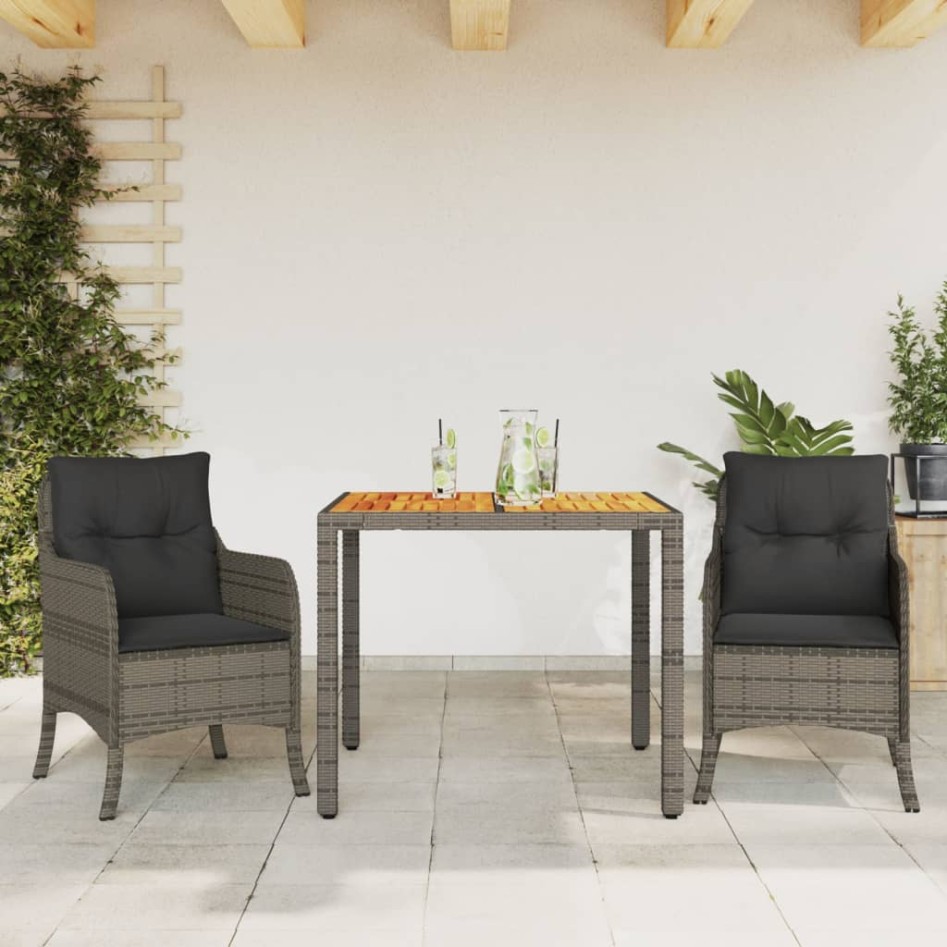 Set comedor de jardín 3 piezas con cojines ratán sintético