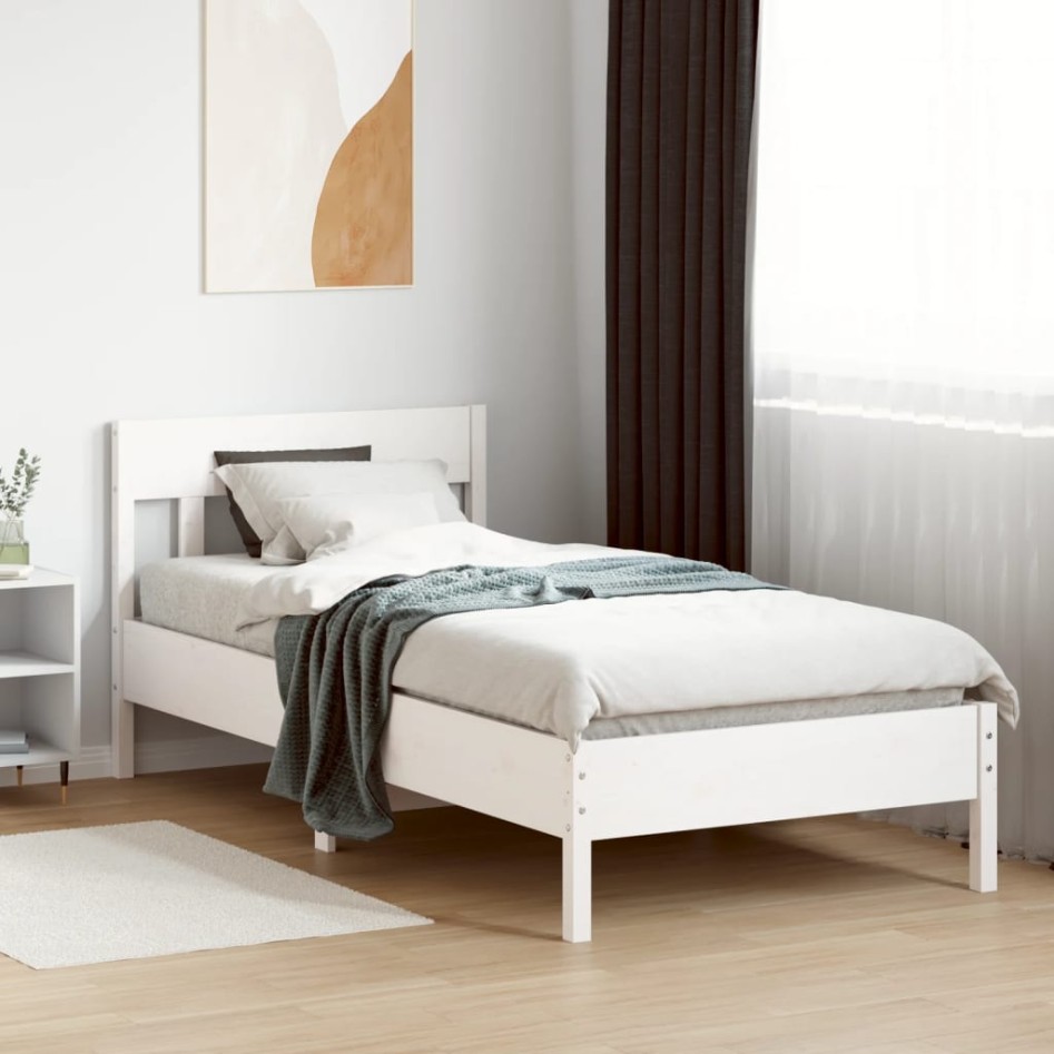 Estructura de cama con cabecero madera pino blanco 75x190