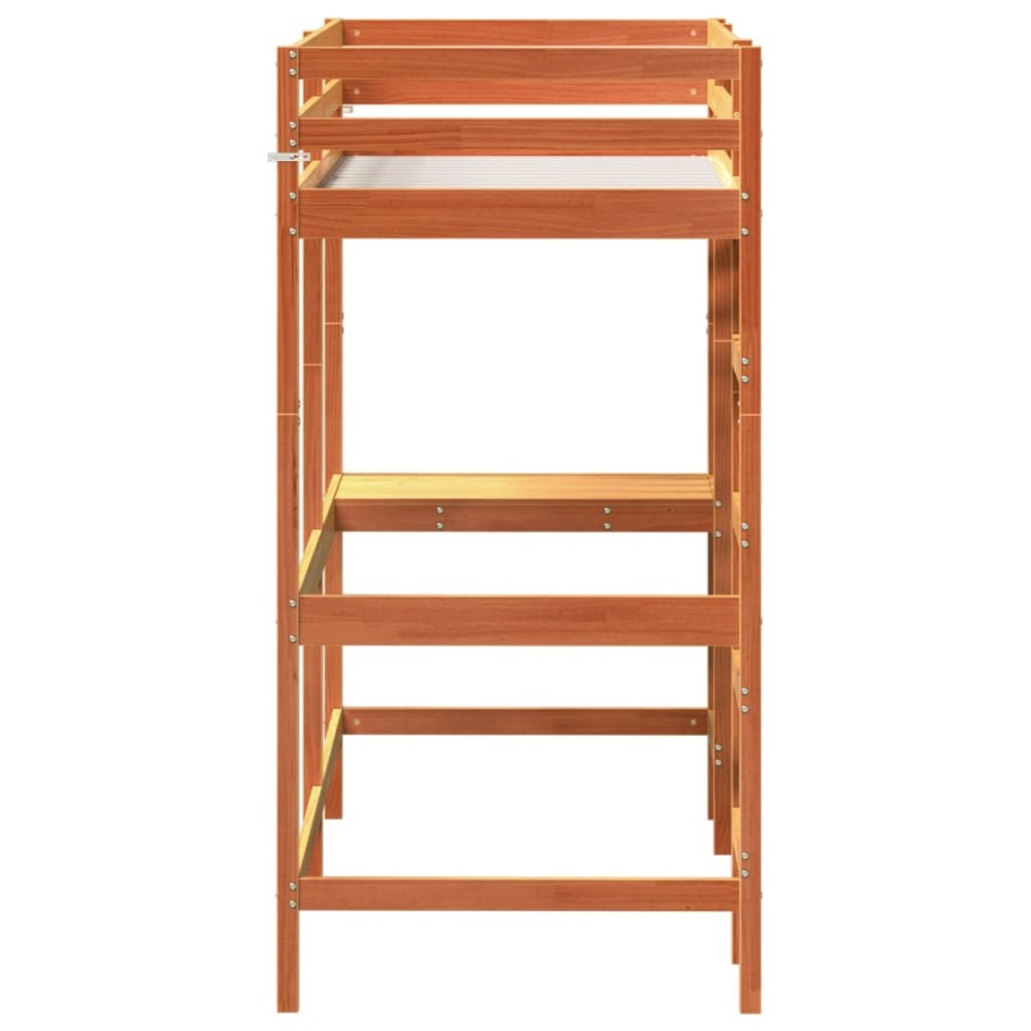 Cama alta con escritorio madera maciza pino marrón 75x190