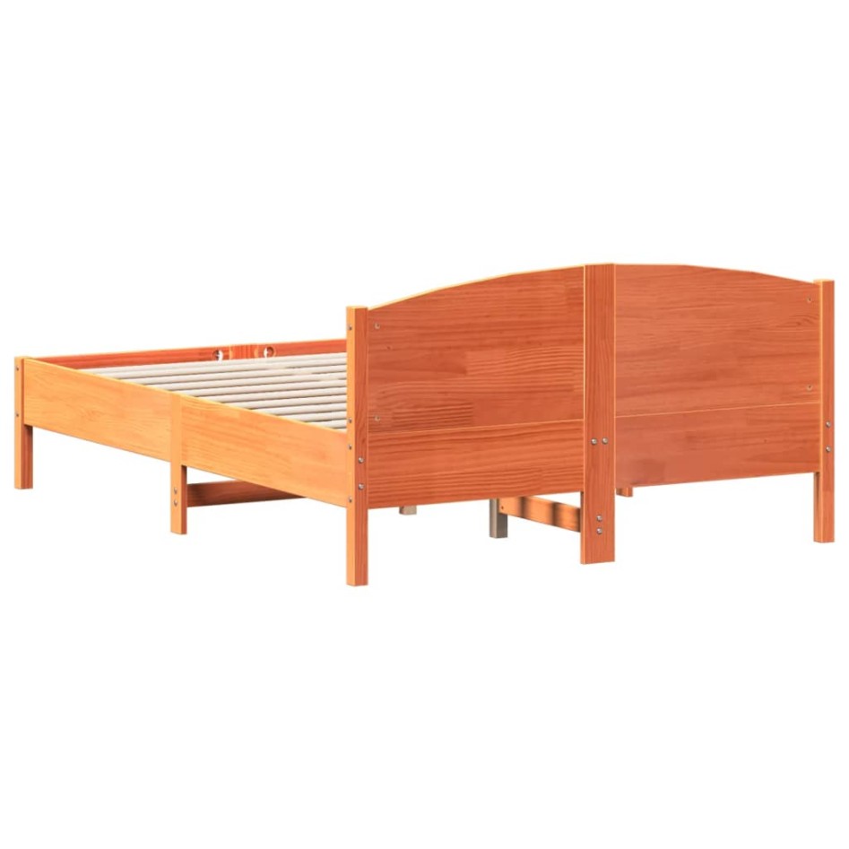 Estructura cama con cabecero madera pino marrón cera 140x190