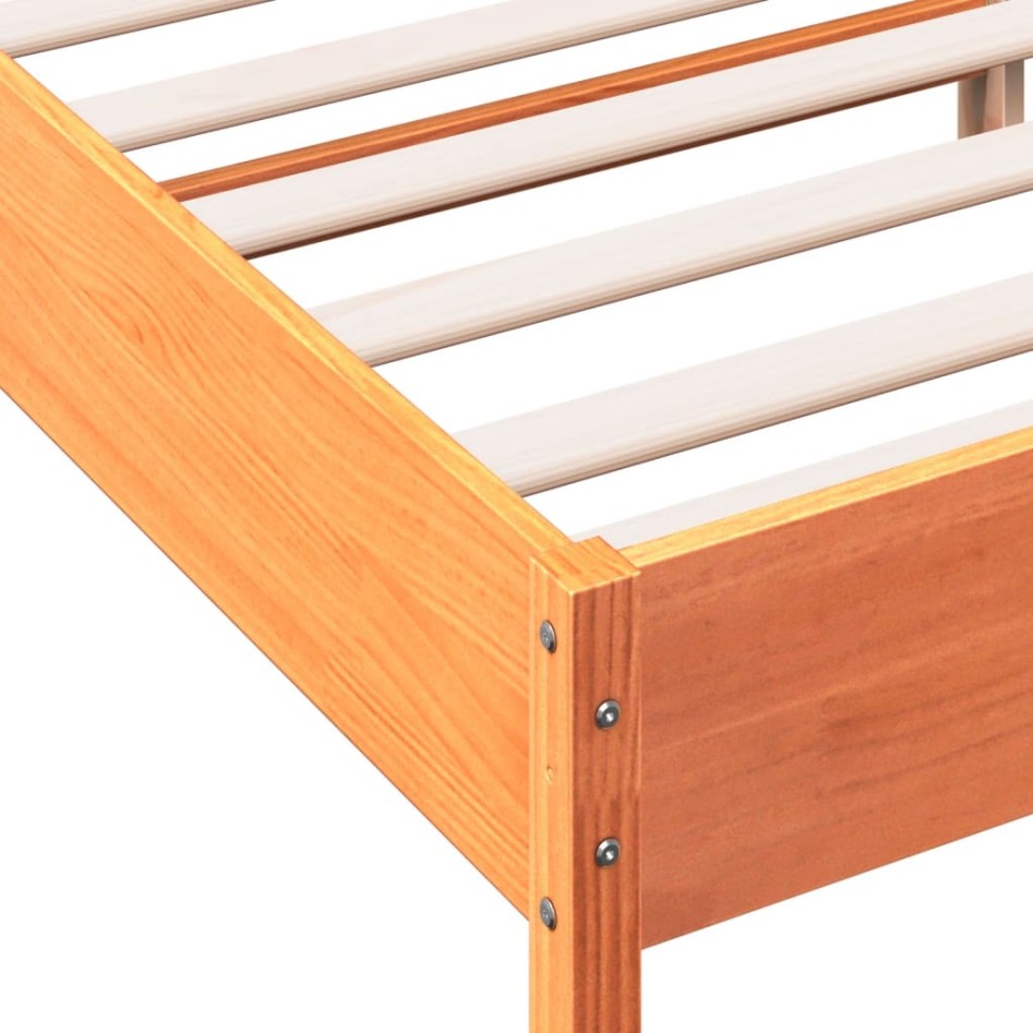 Estructura cama con cabecero madera pino marrón cera 120x190
