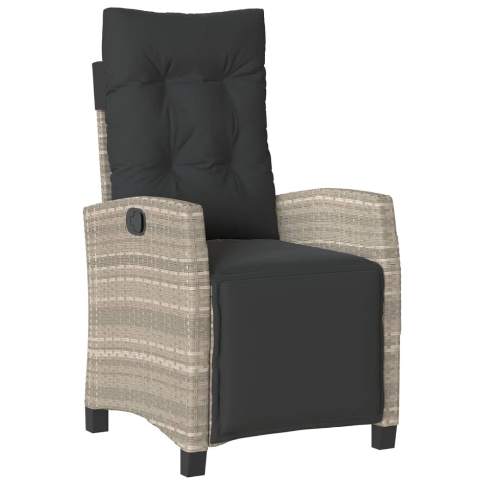 Sillón reclinable de jardín con reposapiés ratán PE gris