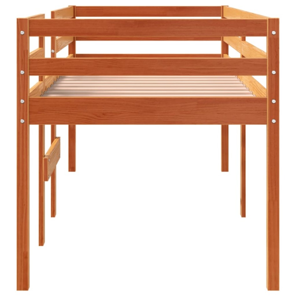 Cama alta madera maciza de pino marrón cera 75x190
