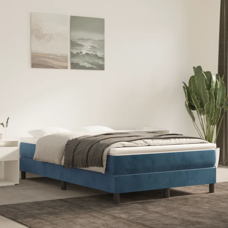 Cama box spring con colchón terciopelo azul oscuro 120x190