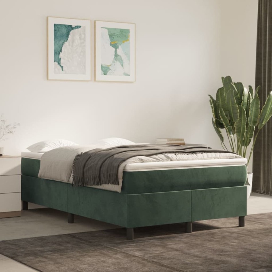Cama box spring con colchón terciopelo verde oscuro 120x190
