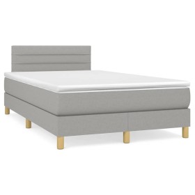 Cama box spring con colchón y LED tela gris claro 120x190