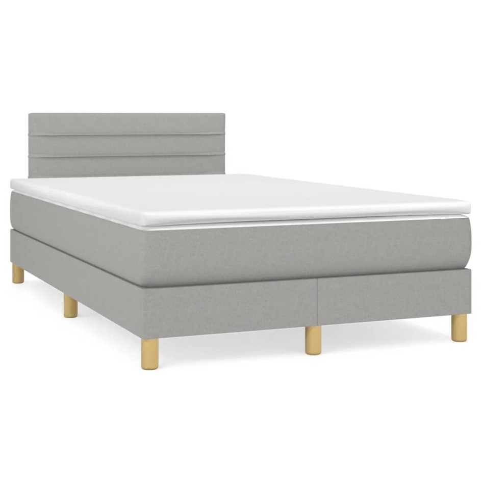Cama box spring con colchón y LED tela gris claro 120x190