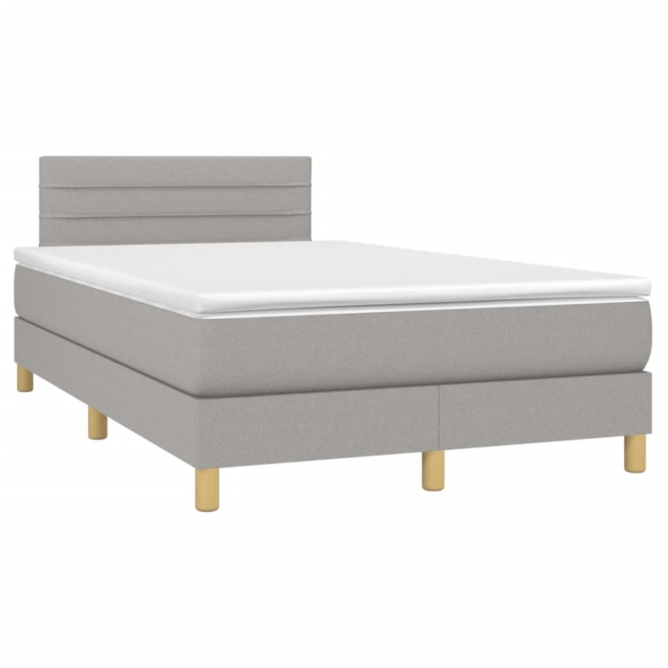 Cama box spring con colchón y LED tela gris claro 120x190