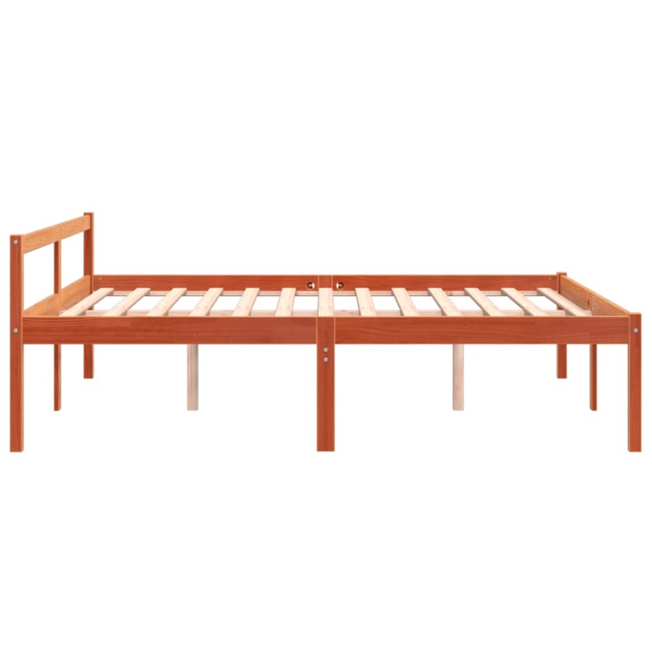 Cama para mayores madera maciza de pino marrón cera 160x200