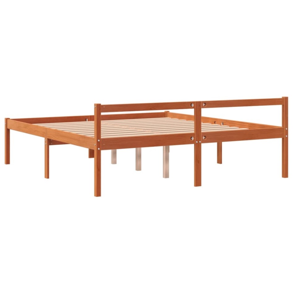 Cama para mayores madera maciza de pino marrón cera 160x200