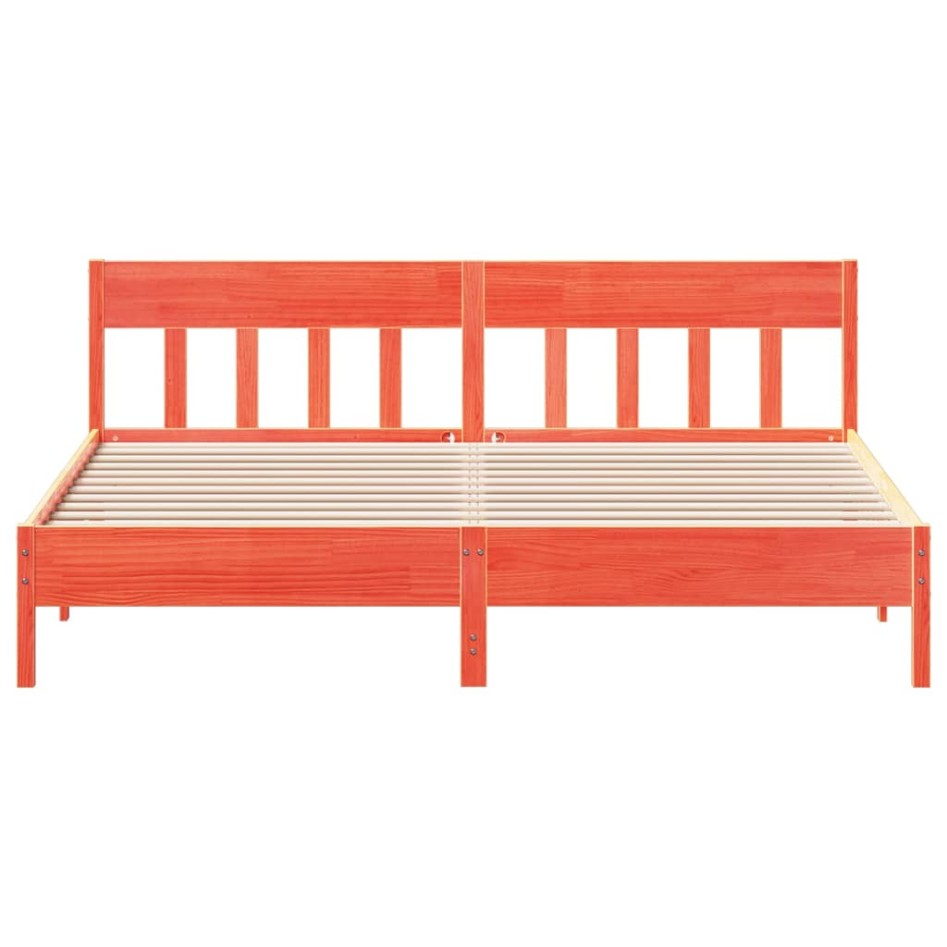 Estructura cama con cabecero madera pino marrón cera 200x200
