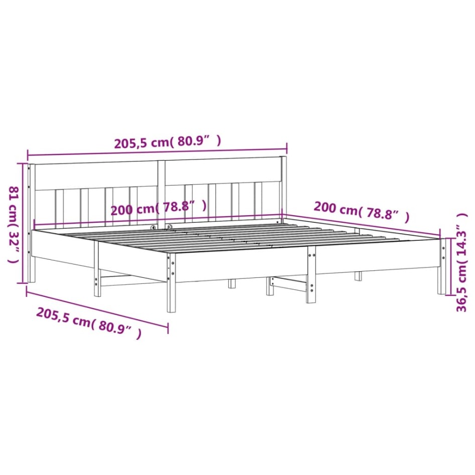 Estructura cama con cabecero madera pino marrón cera 200x200