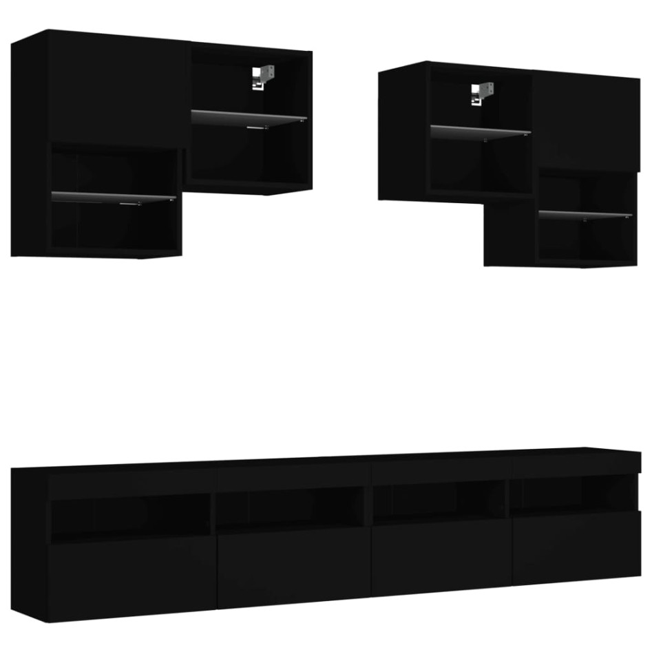 Mueble de pared de TV con luces LED 6 piezas