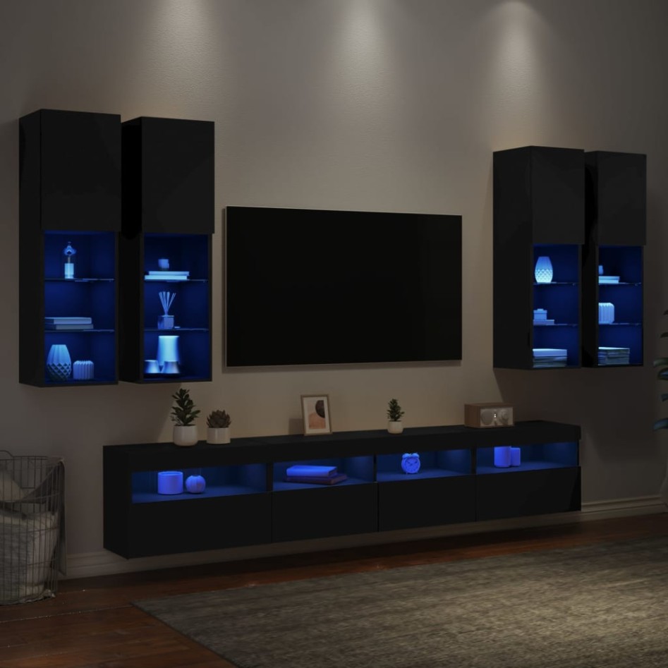 Muebles de TV de pared con luces LED 7 piezas