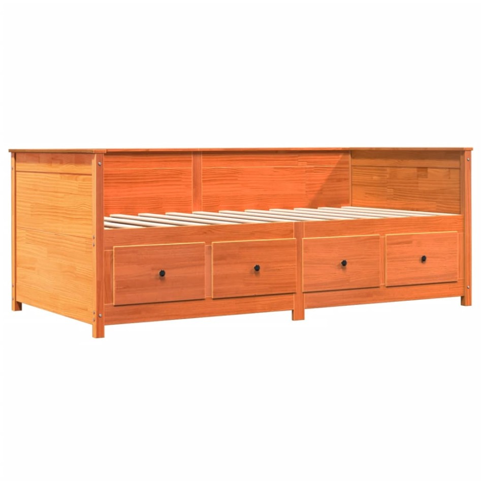 Sofá cama de madera maciza de pino marrón cera 90x200
