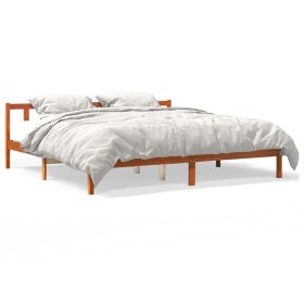 Estructura de cama madera maciza pino marrón cera 180x200