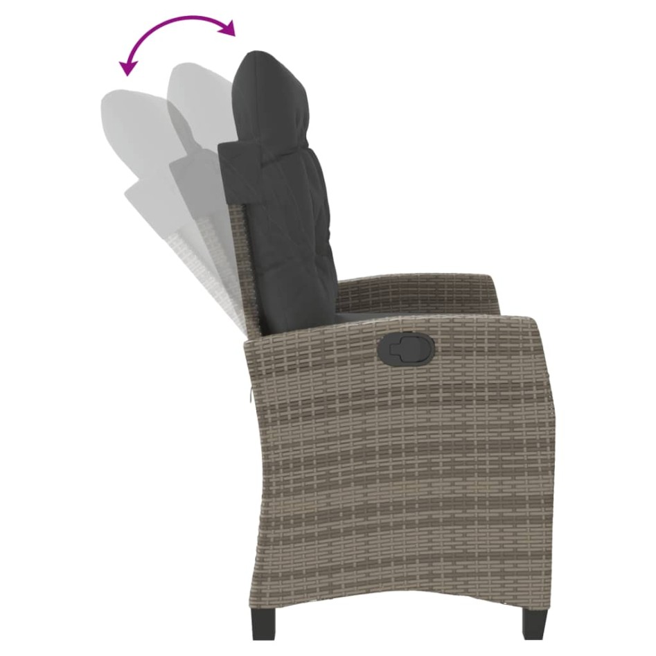 Sillón reclinable de jardín con cojines ratán sintético