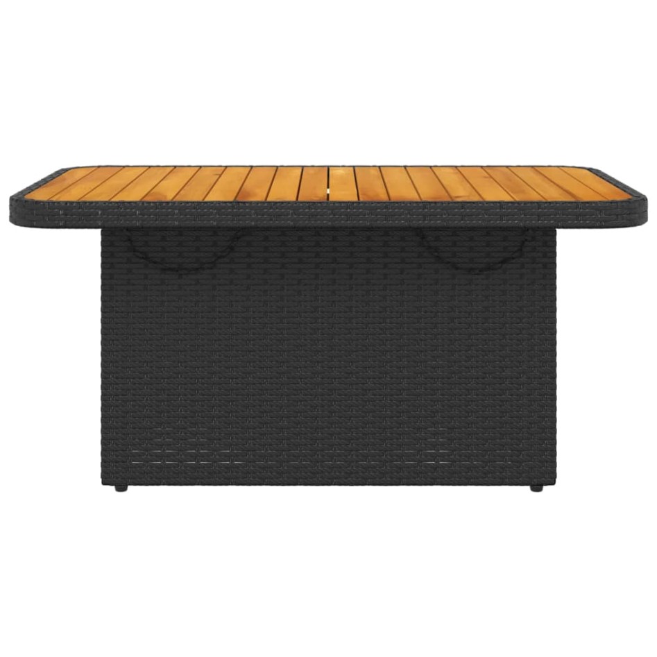 Mesa de jardín madera de acacia y ratán PE negro 90x55x71