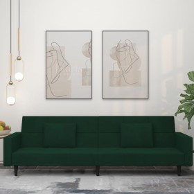Sofá cama de 2 plazas con dos almohadas terciopelo verde