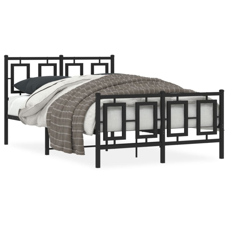 Estructura de cama con cabecero y pie metal negro 120x190