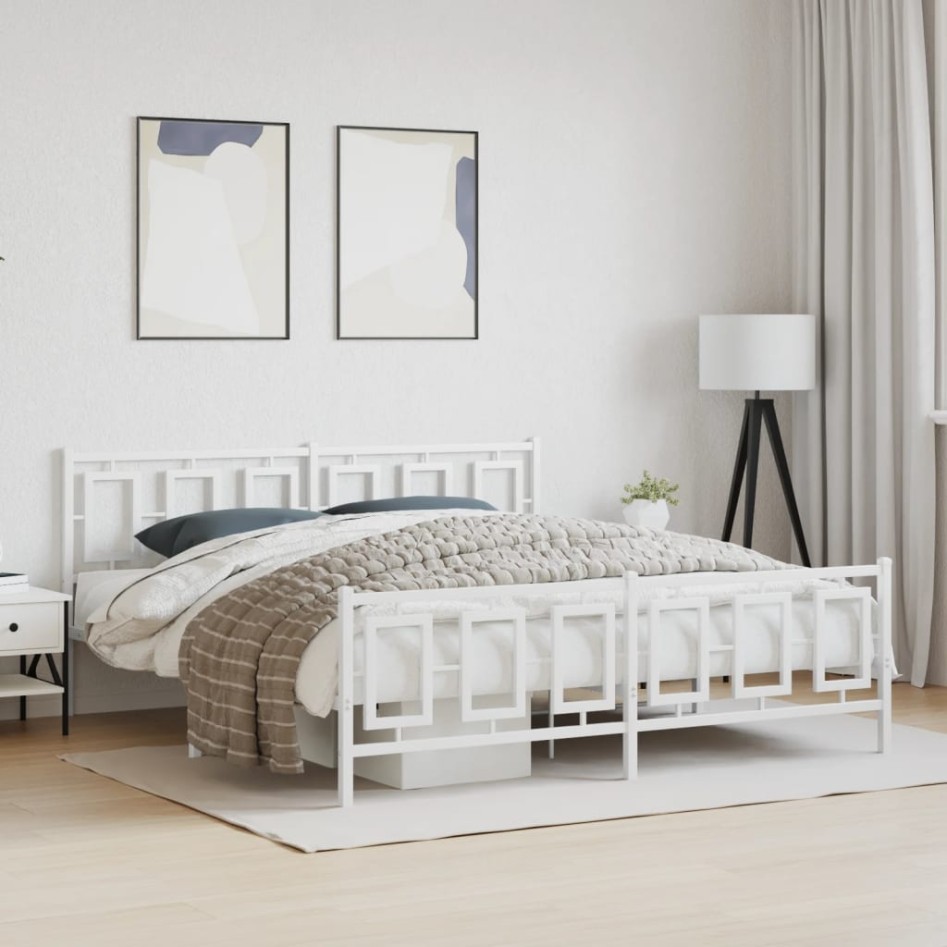 Estructura cama metal con cabecero y pie cama blanco 183x213