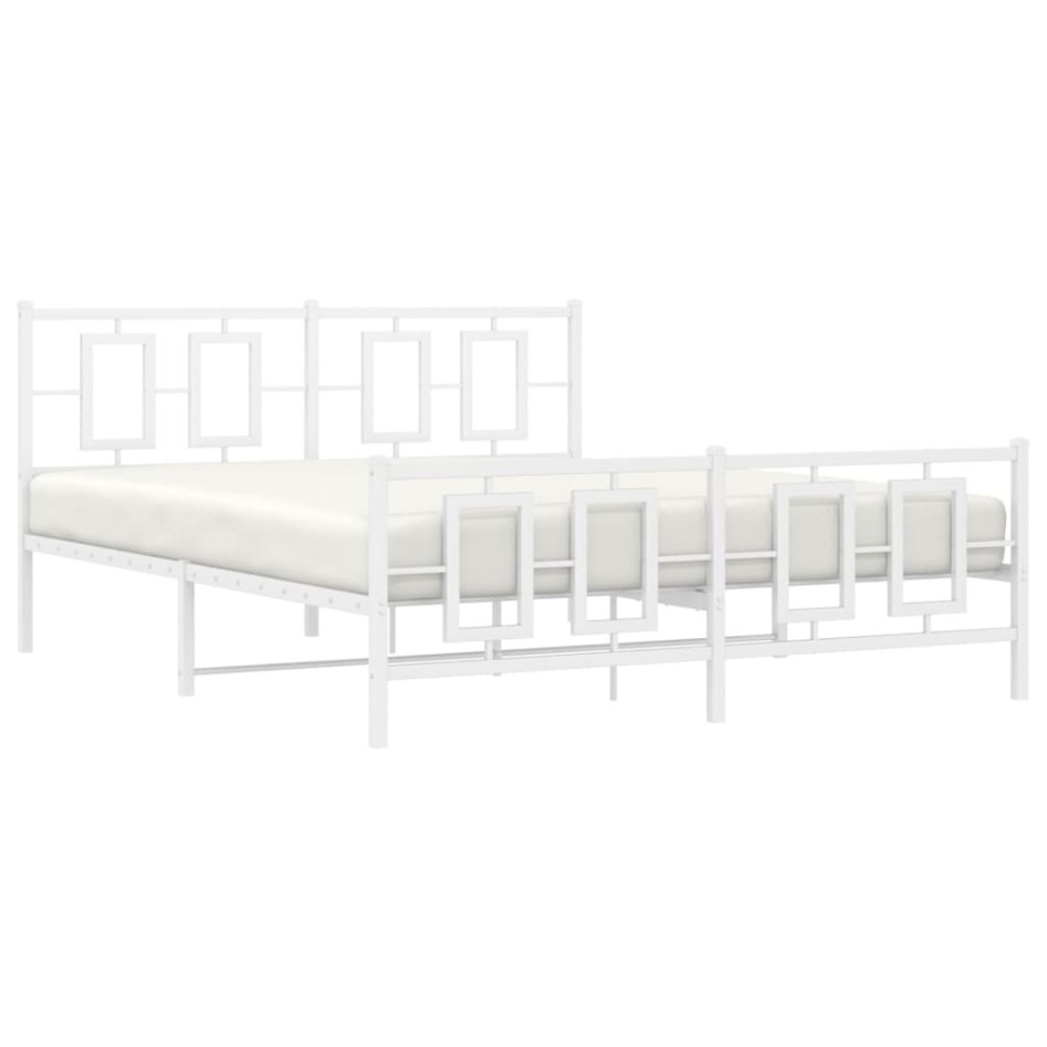 Estructura cama metal con cabecero y estribo blanco 160x200