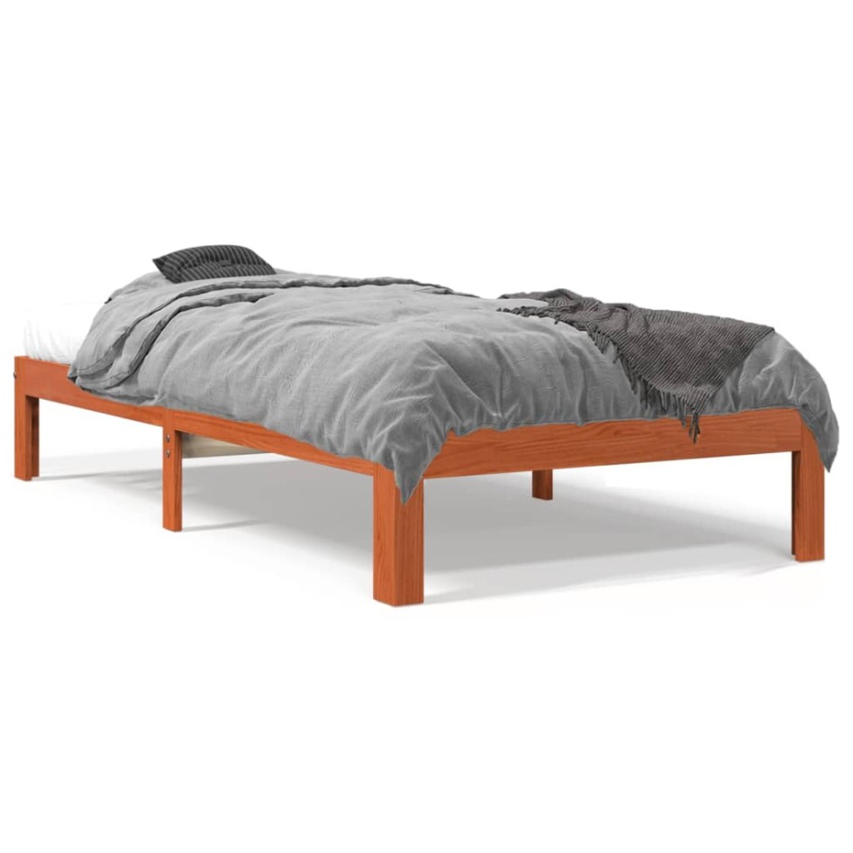 Estructura de cama madera maciza pino marrón cera 100x200