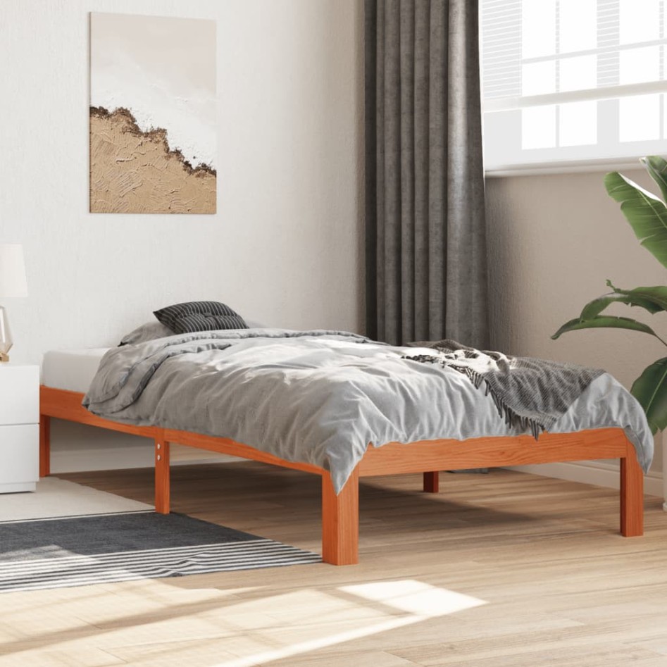 Estructura de cama madera maciza pino marrón cera 100x200