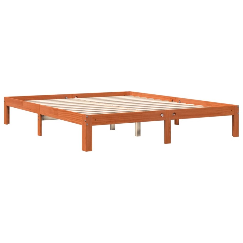 Estructura de cama madera maciza pino marrón cera 180x200