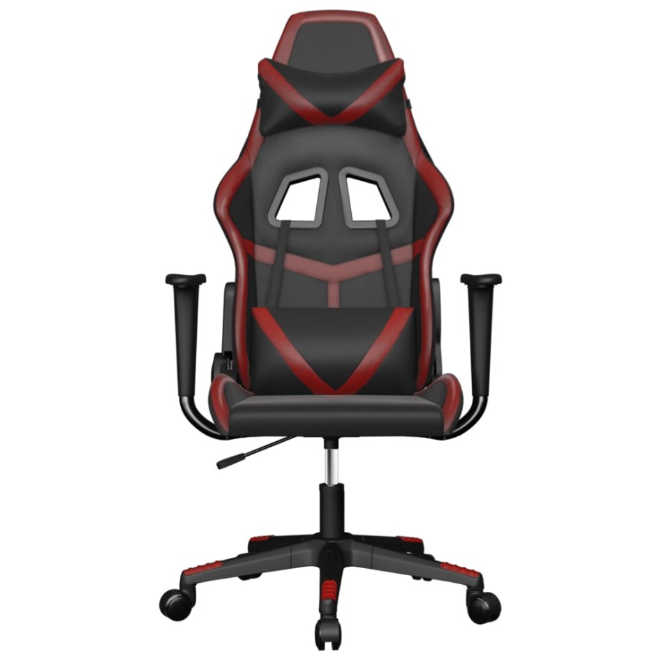 Silla gaming de masaje cuero sintético negro y rojo vino