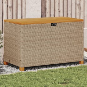 Caja de almacenaje jardín madera acacia ratán beige