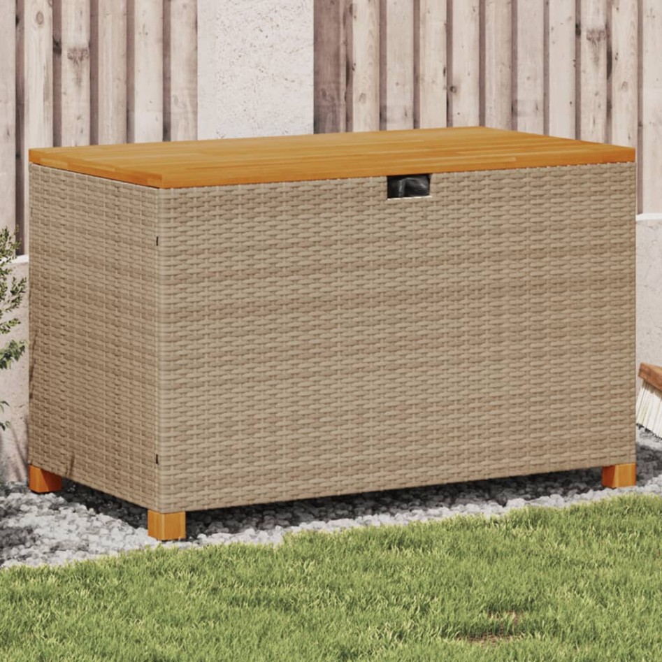Caja de almacenaje jardín madera acacia ratán beige