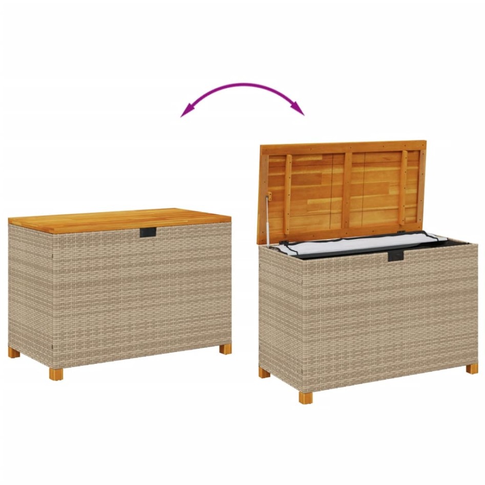 Caja de almacenaje jardín madera acacia ratán beige