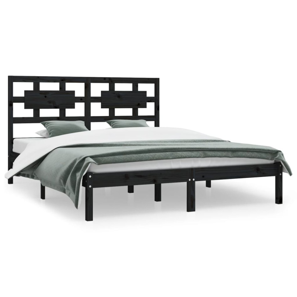 Estructura de cama de madera maciza de pino negra 200x200