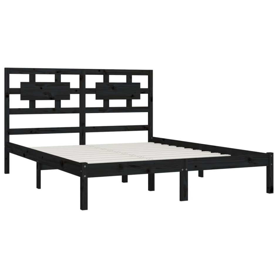 Estructura de cama de madera maciza de pino negra 200x200