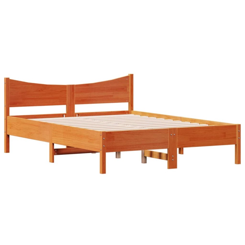 Estructura de cama madera maciza pino marrón cera 140x200