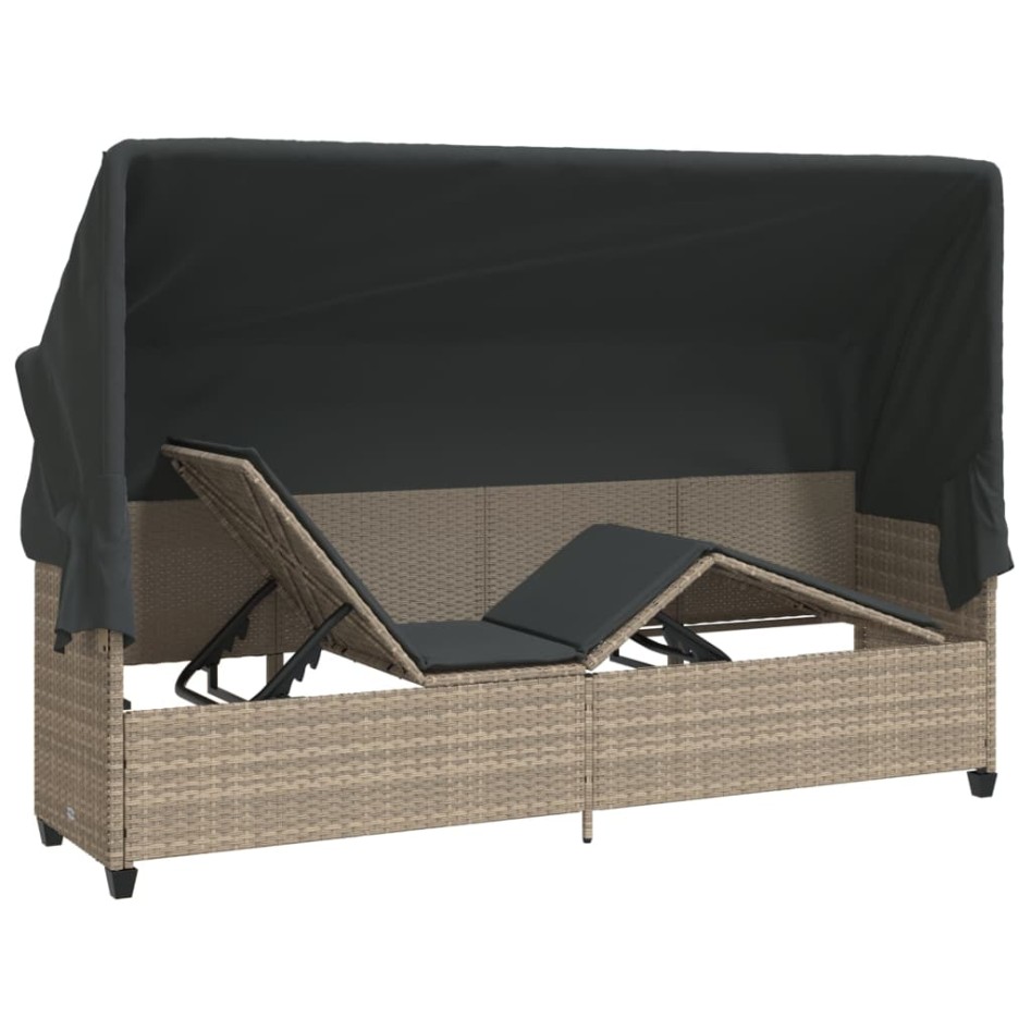 Tumbona con capota y cojines ratán sintético gris