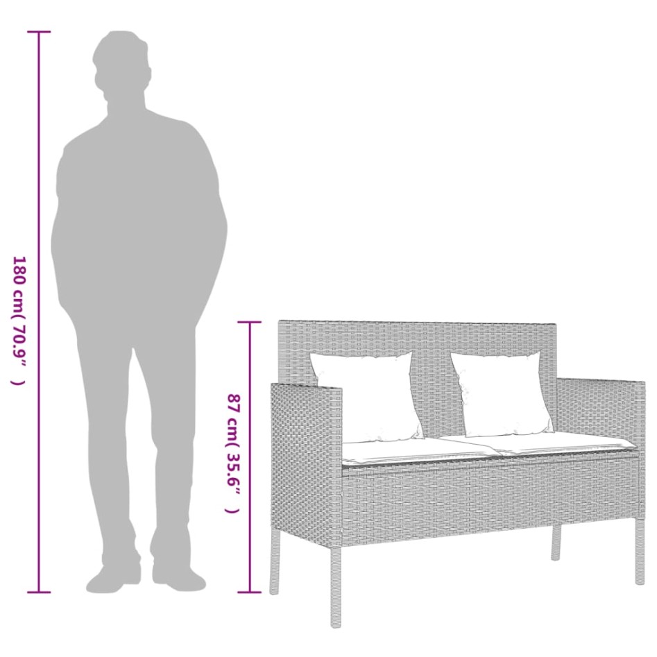 Banco de jardín con cojines ratán sintético gris